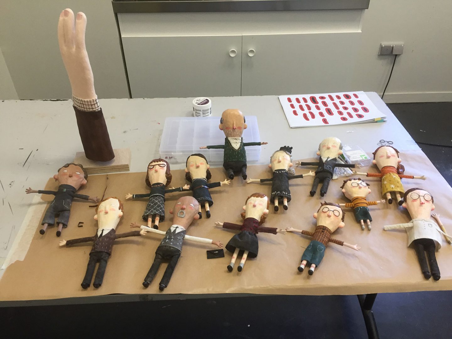 All the background puppets for the funeral scene.