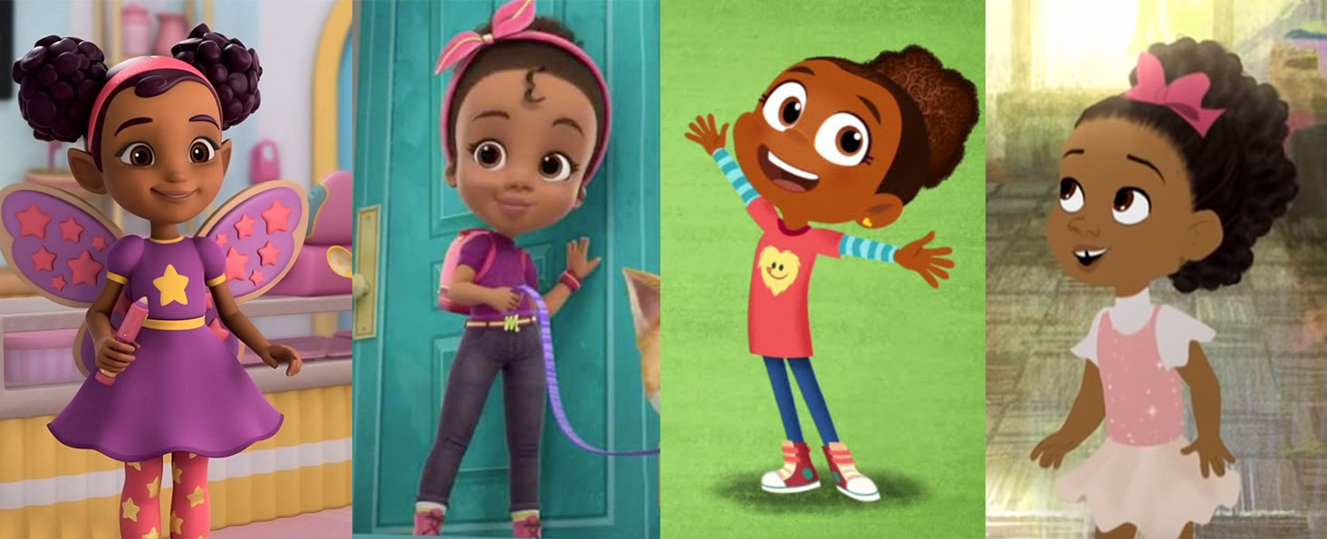 Left to right: Nick Jr.'s "Butterbean's Café," "Made by Maddie," HBO Max's "Esme & Roy," "Hair Love"