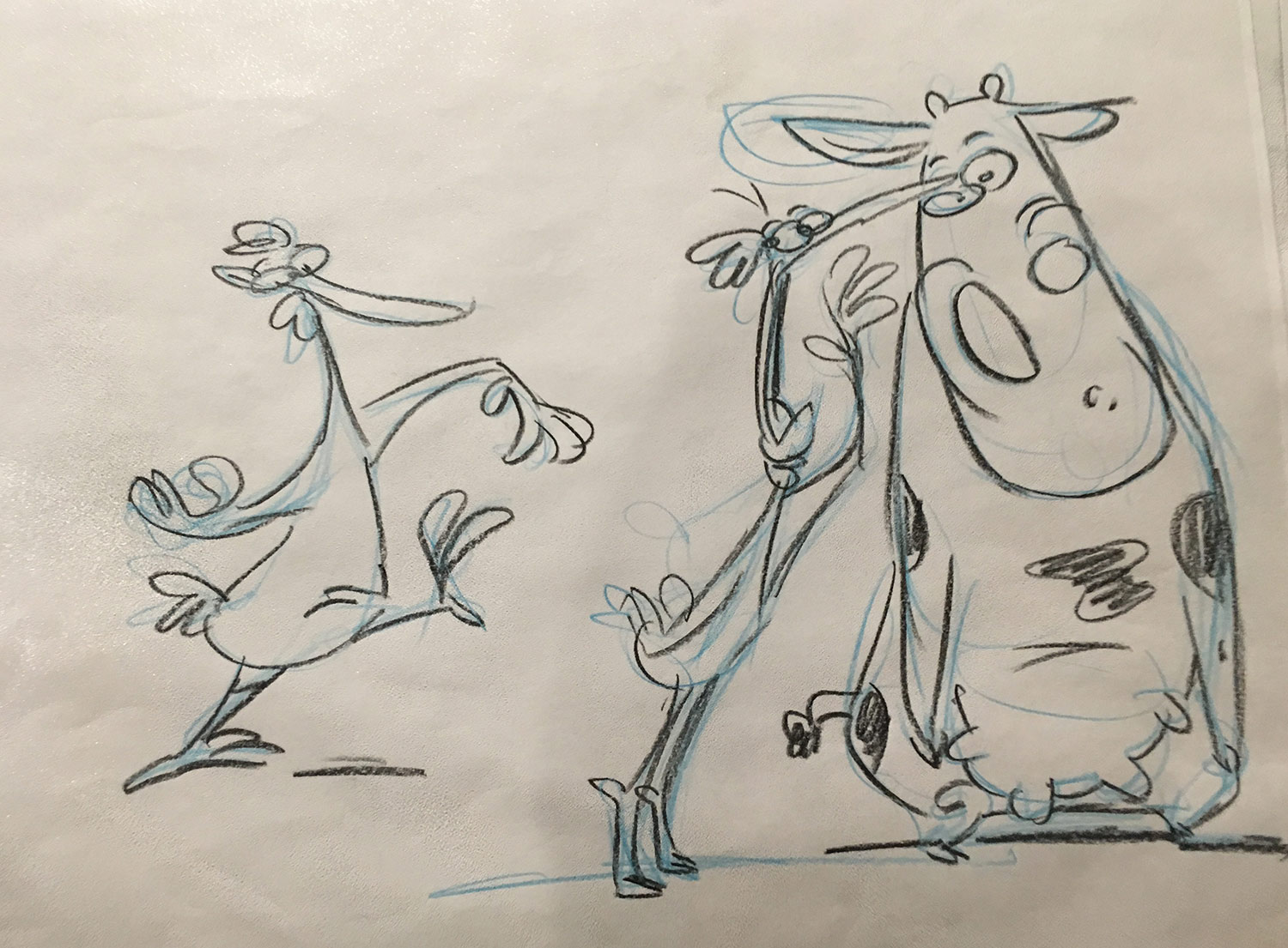 Early Cow and Chicken development sketch.