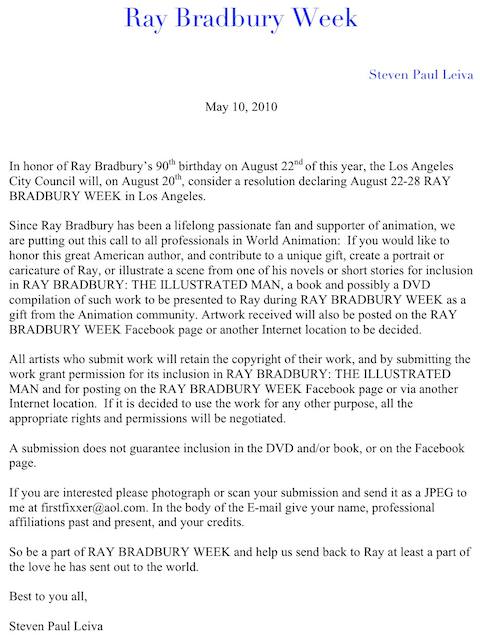 Ray Bradbury Letter