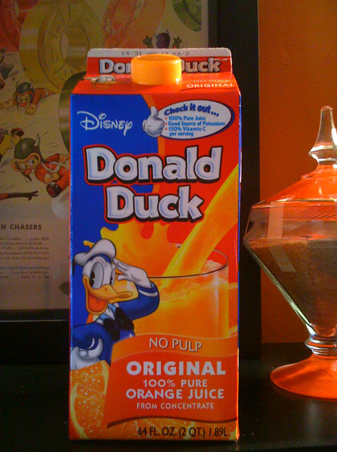 cartons of orange juice. Duck Orange Juice carton.