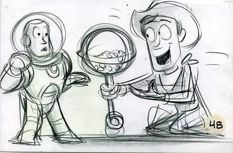 Storyboard drawing by Joe Ranft