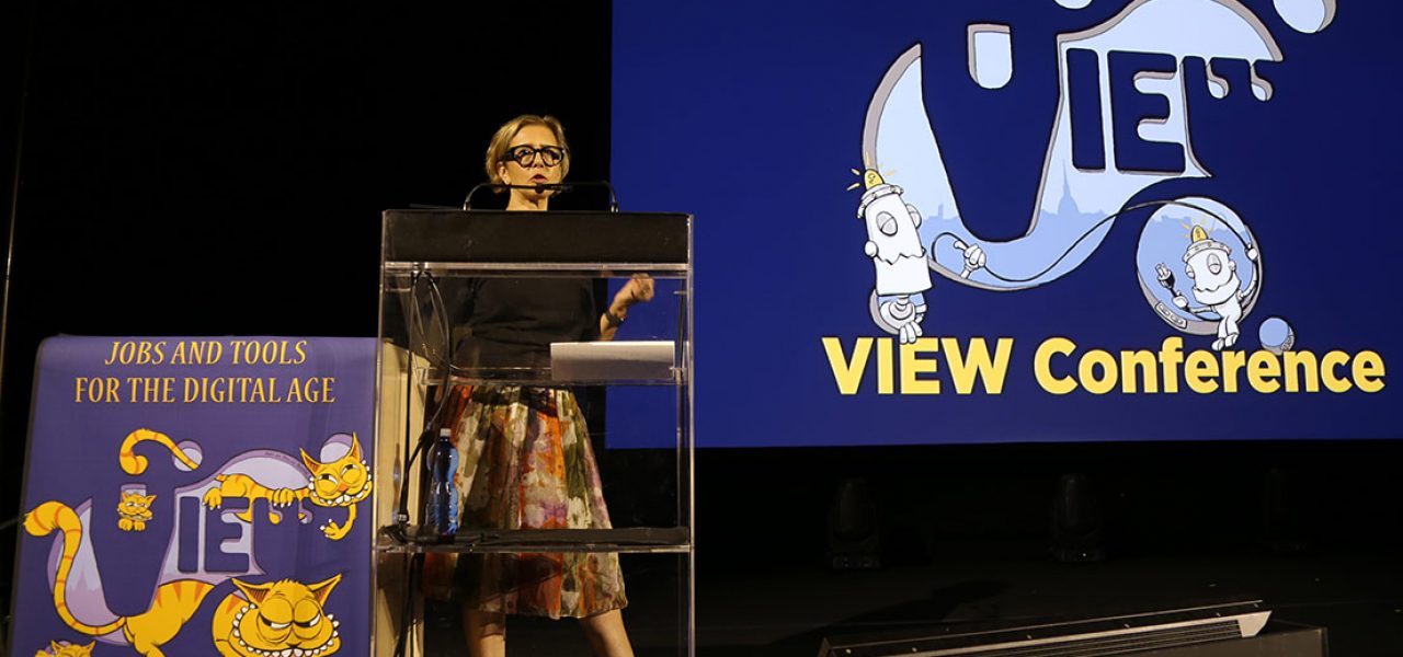Mireille Soria speaking at the VIEW Conference. (Photo: Damné Jesús Pérez Irigoyen.)