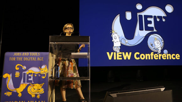 Mireille Soria speaking at the VIEW Conference. (Photo: Damné Jesús Pérez Irigoyen.)