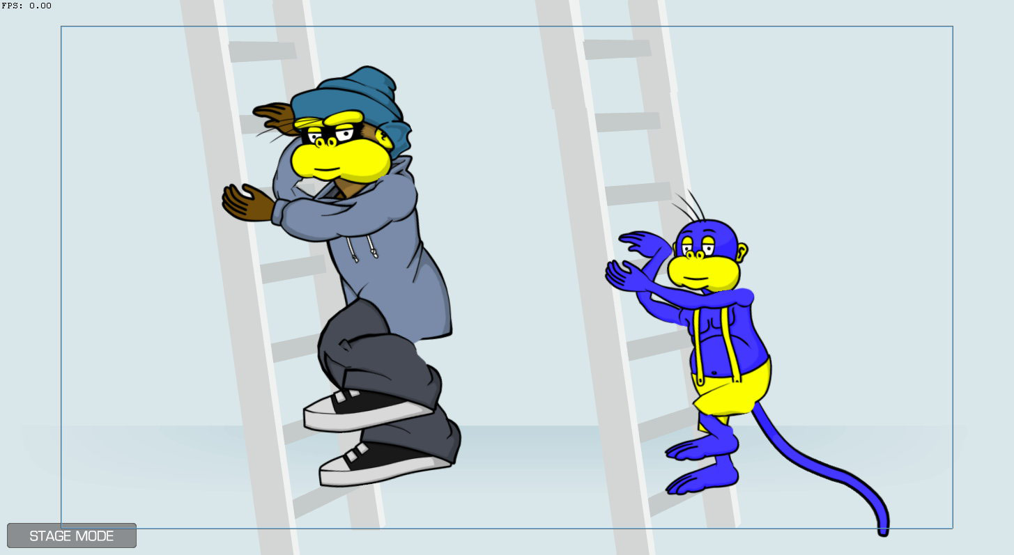 These characters are using the same motion file to climb a ladder. Cartoon Animator's Motion Retargeting System can easily adapt the blue monkey's limbs so they match the rungs on the ladder.