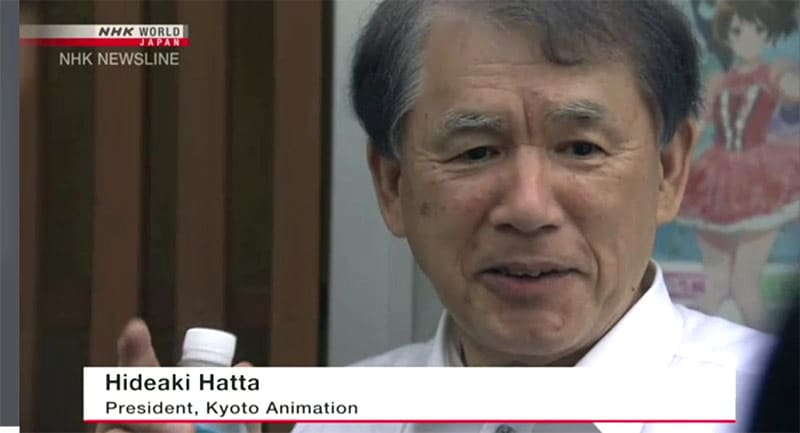 Kyoto Animation co-founder Hideaki Hatta speaks to reporters after today's arson attack.