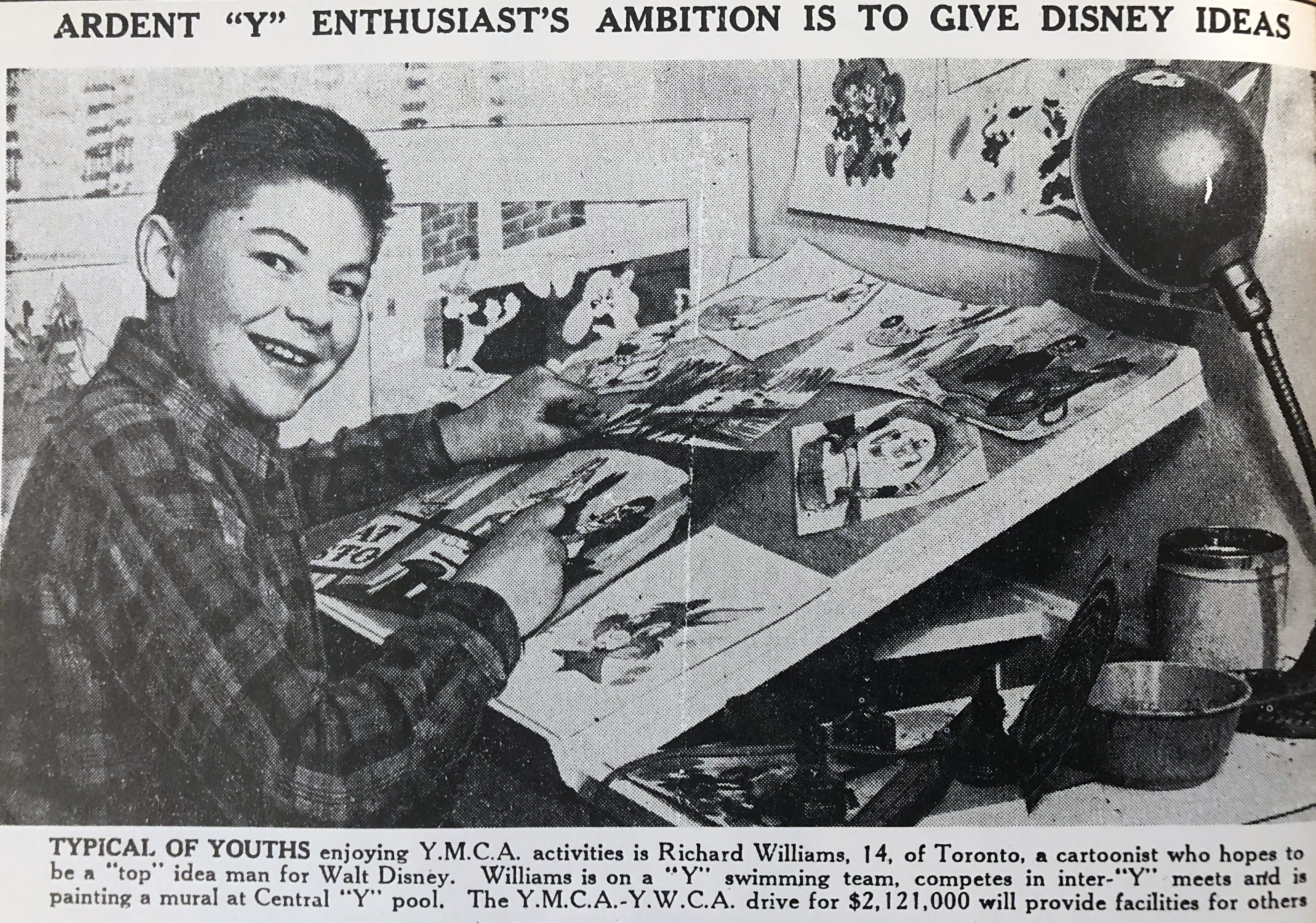 Richard Williams, age 14, appeared in a story in a Toronto newspaper, 1947.