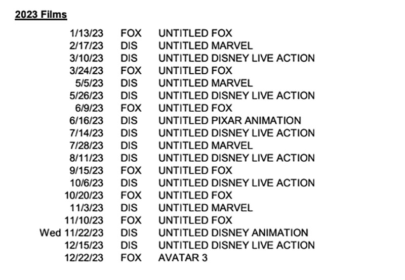Disney release schedule.