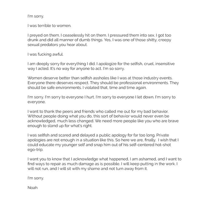Noah Bradley's letter