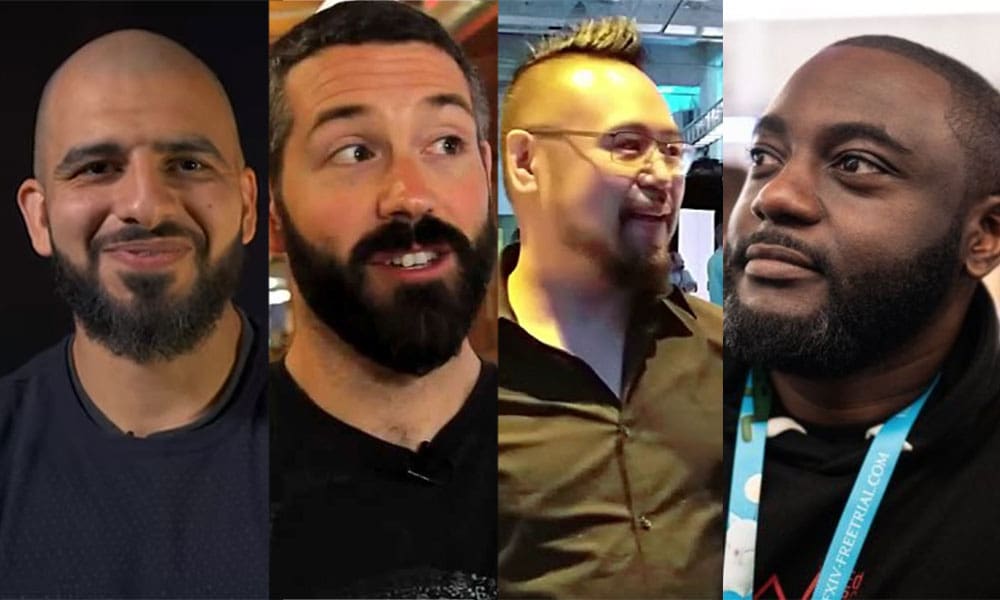 The faces of Ubisoft: Ashraf Ismail, accused of extramarital affairs with fans; Maxime Béland, accused of choking a co-worker; Stone Chin, accused of systematically preying on women for over a decade; Andrien Gbinigie, accused of rape. 