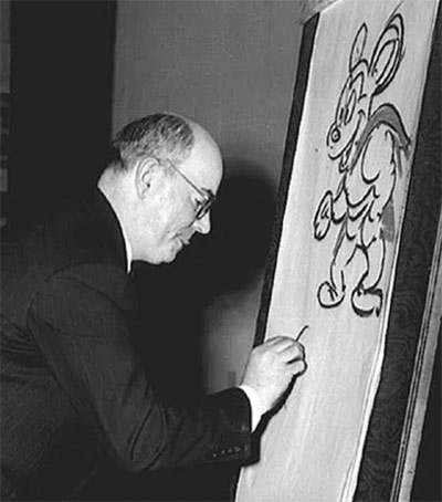 Jim Tyer drawing Mighty Mouse during an event.