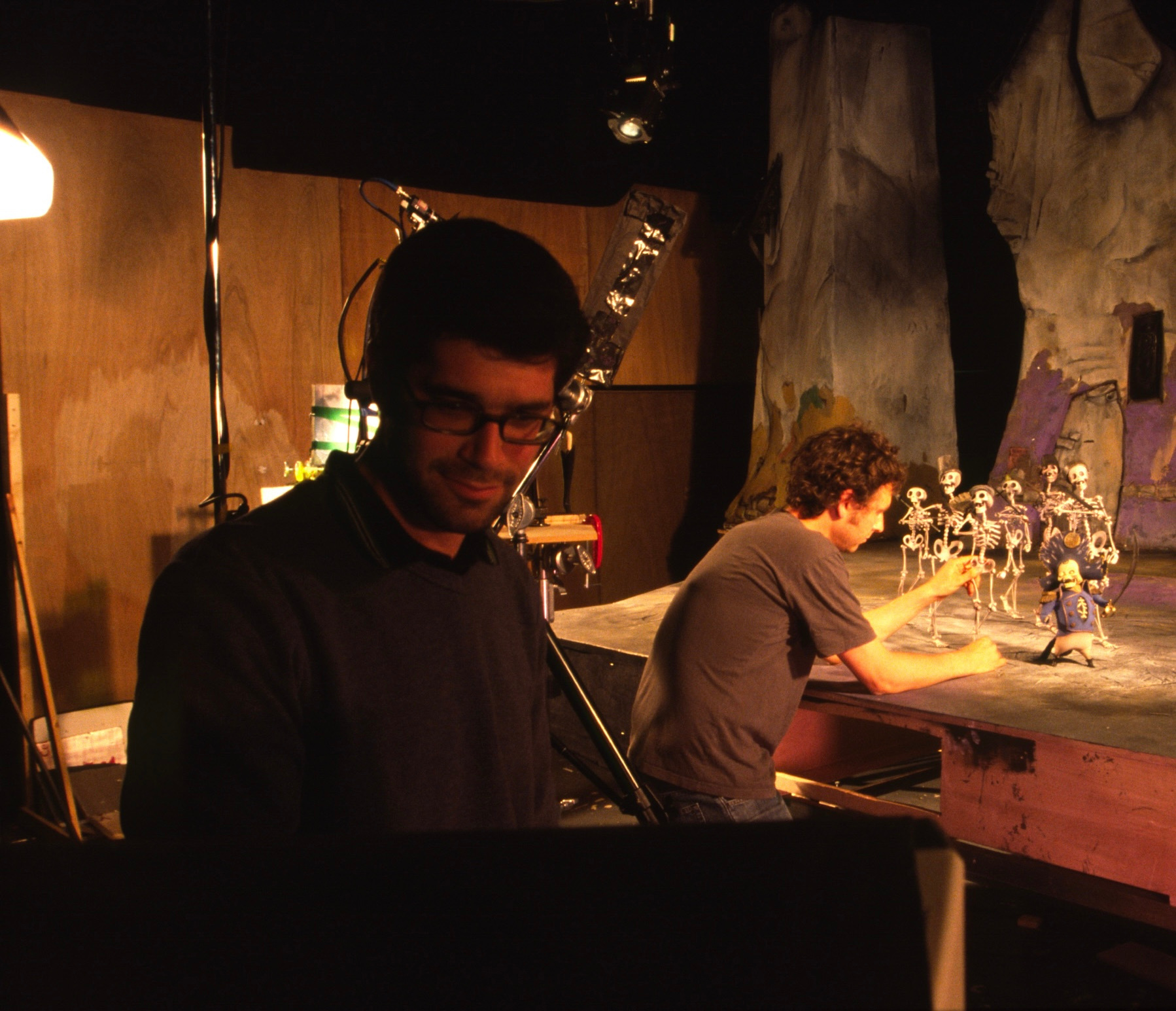 Johnson and Anthony Elworthy on Set